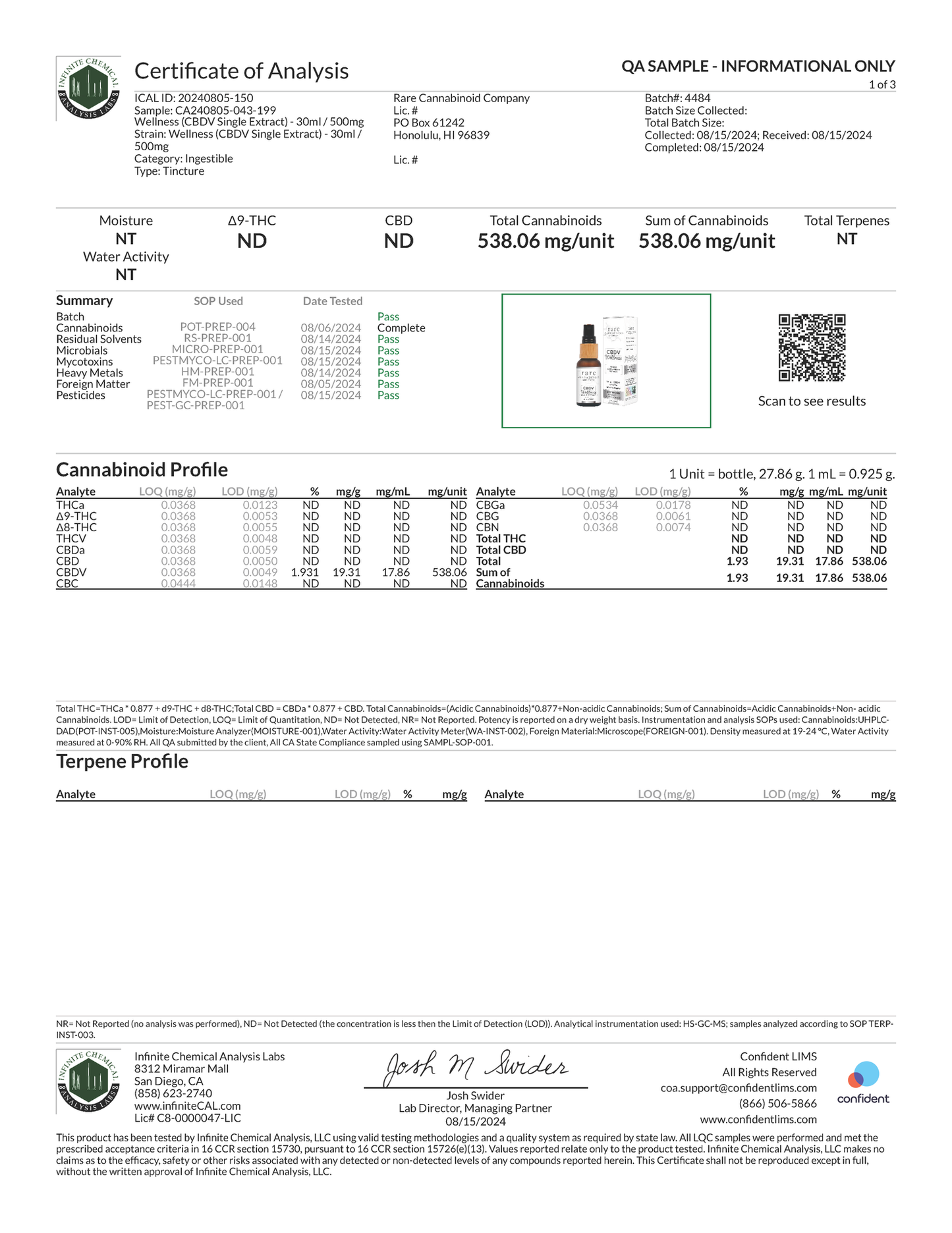 Rare Cannabinoid - CBDV Wellness - 500MG